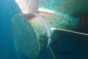 Ship propeller underwater before polishing